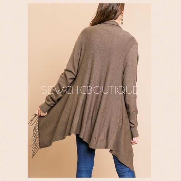 Softest Shawl Sweater w/Buttons & Fringe Hem - Picture 5 of 8